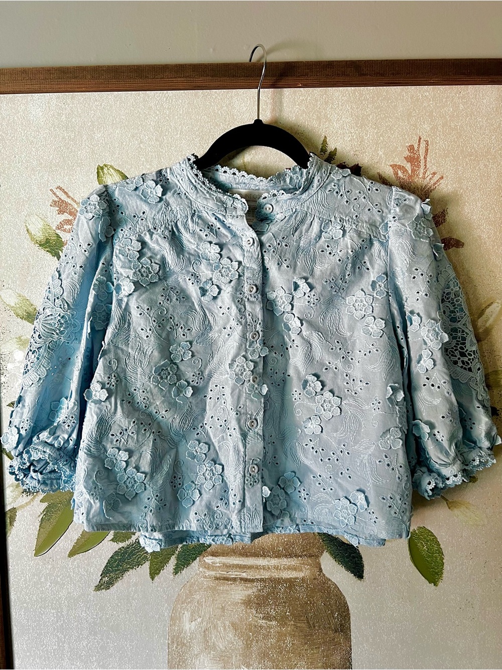 Blue Embroidered Button Down